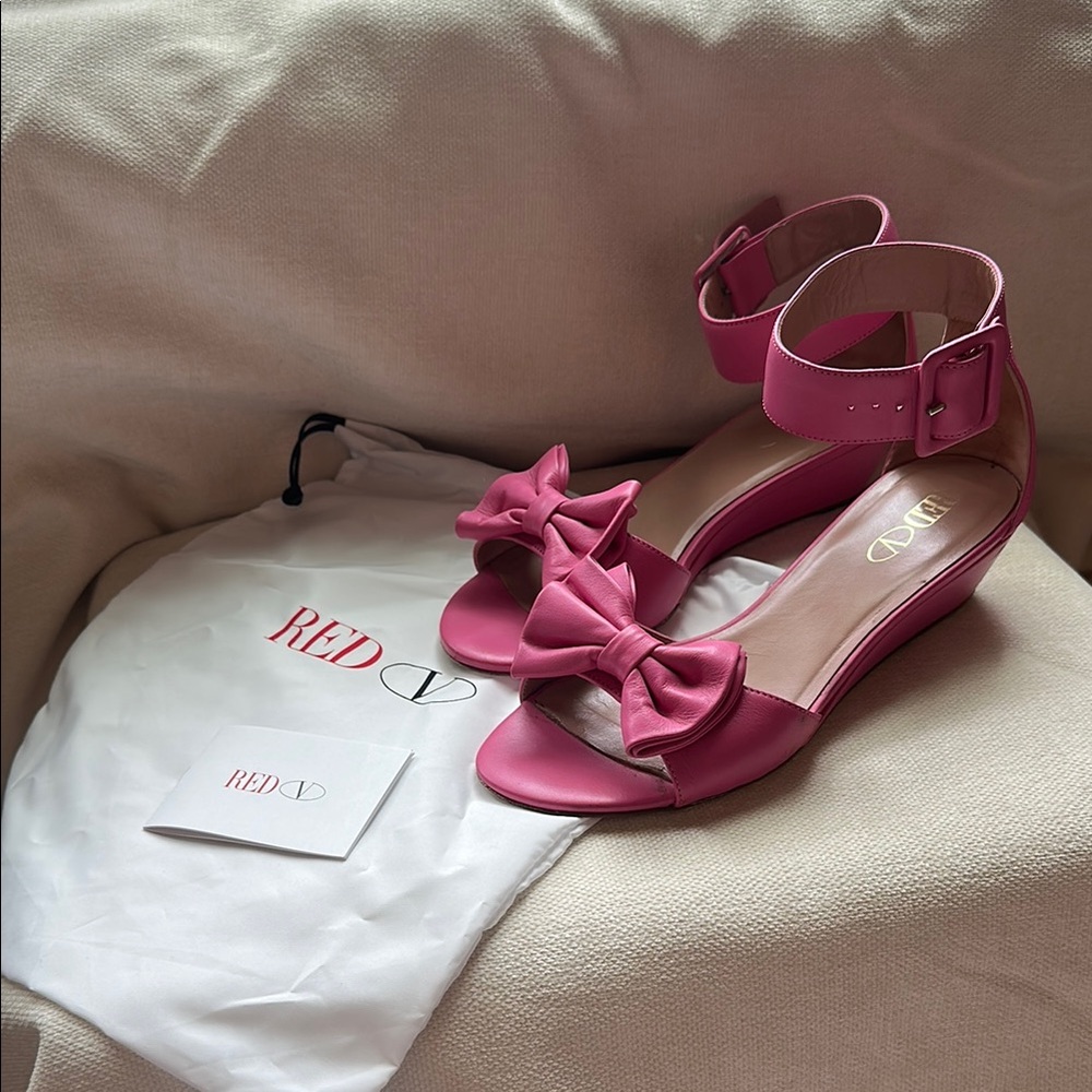 RED Valentino Pink Wedge Sandals with Bow